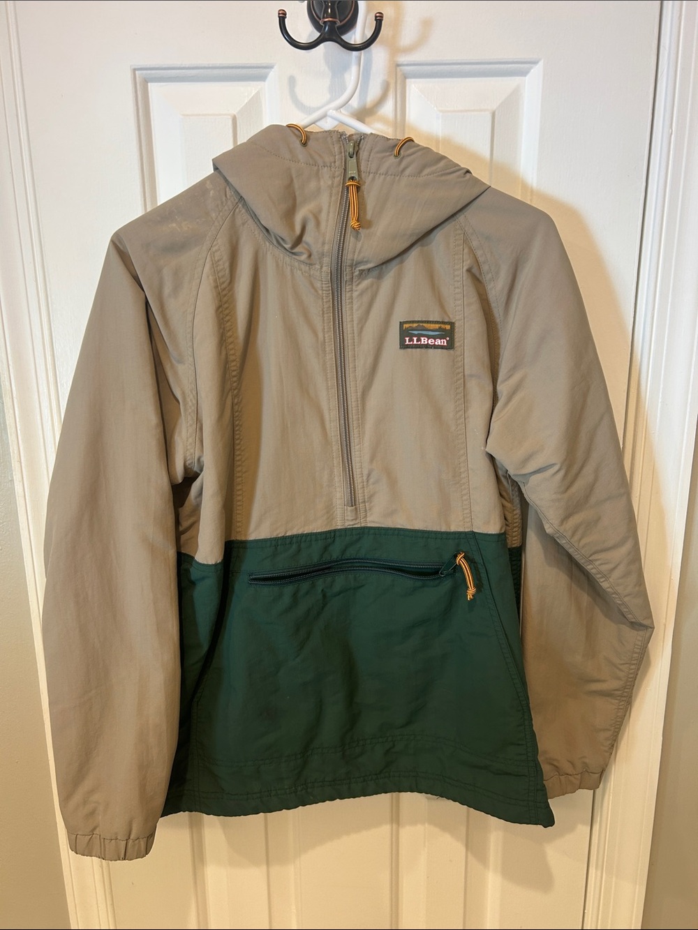 L.L. Bean Two-Tone Hooded Anorak Jacket - Tan & Forest Green